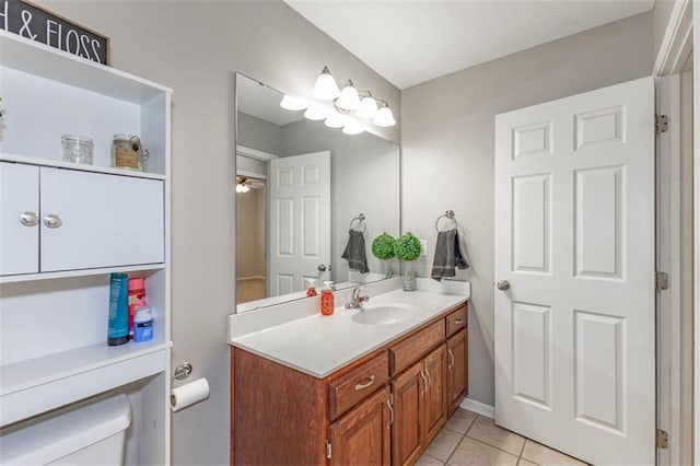 8115 NE 112th St, Kansas City, MO 64157 - bathroom featuring vanity, tile patterned flooring, toilet, and ceiling fan