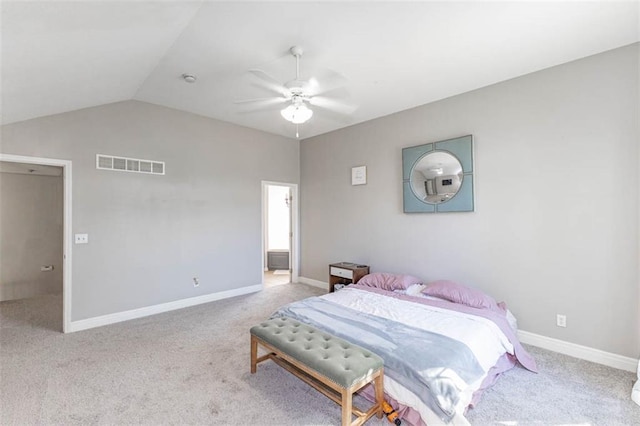 8115 NE 112th St, Kansas City, MO 64157 - bedroom with carpet flooring, vaulted ceiling, baseboards, and ceiling fan