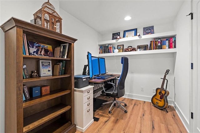 2704 W 74th St, Prairie Village, KS 66208 - home office with light wood-type flooring, baseboards, and recessed lighting