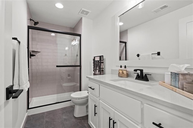 2704 W 74th St, Prairie Village, KS 66208 - full bathroom with vanity, toilet, a shower stall, and recessed lighting