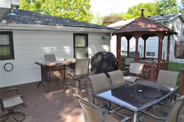 1514 Frankie Ln, Saint Joseph, MO 64503 - wooden terrace featuring a gazebo, outdoor dining area, and grilling area