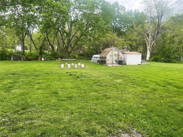 view of yard with an outbuilding and a storage unit