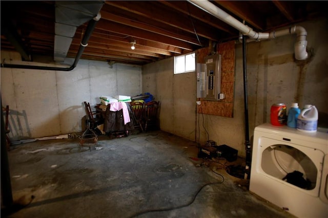 29208 E 343rd St, Garden City, MO 64747 - below grade area with electric panel and washer / clothes dryer