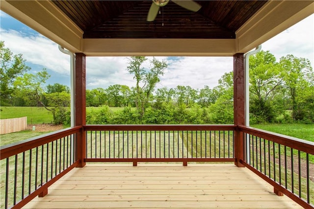 1604 Mulberry St, Pleasant Hill, MO 64080 - wooden terrace featuring a ceiling fan and view of scattered trees