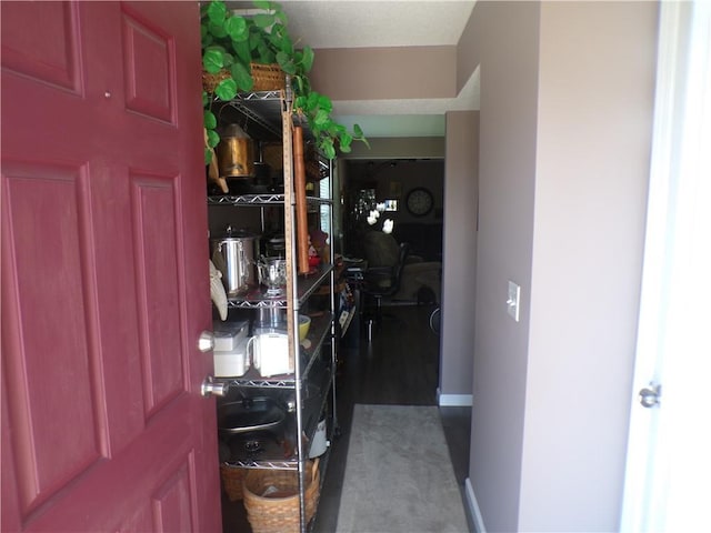 interior space featuring baseboards and carpet