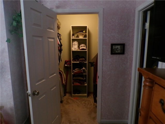 corridor featuring light carpet