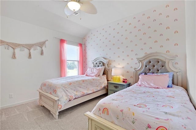 24411 W 70th St, Shawnee, KS 66226 - bedroom with vaulted ceiling, light carpet, baseboards, and ceiling fan
