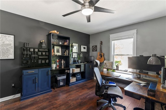 9808 N Hedges Ave, Kansas City, MO 64157 - office area featuring a ceiling fan and dark wood finished floors