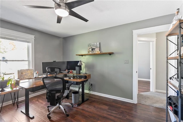 9808 N Hedges Ave, Kansas City, MO 64157 - office area with ceiling fan, wood finished floors, and baseboards