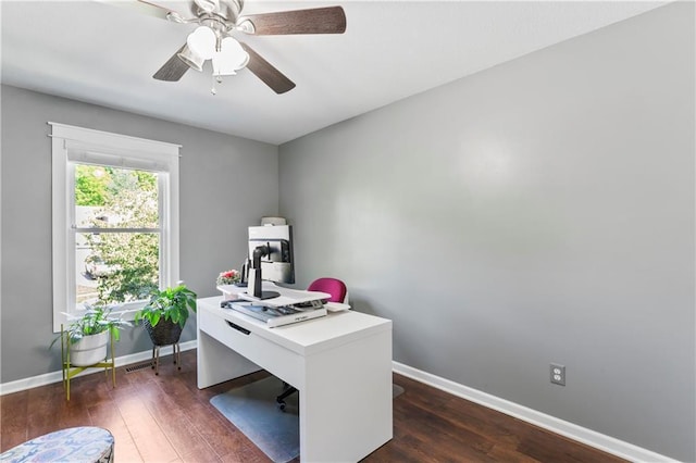 9808 N Hedges Ave, Kansas City, MO 64157 - office space featuring dark wood-style flooring, baseboards, and ceiling fan