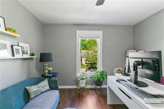 9808 N Hedges Ave, Kansas City, MO 64157 - sitting room featuring wood finished floors, baseboards, and a ceiling fan