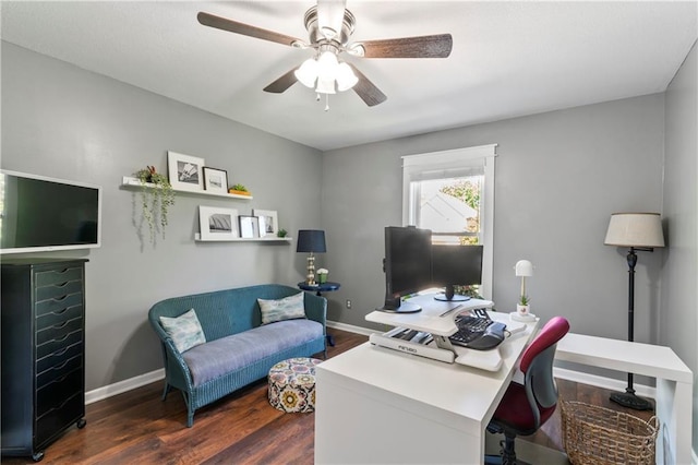 9808 N Hedges Ave, Kansas City, MO 64157 - office featuring wood finished floors, baseboards, and a ceiling fan