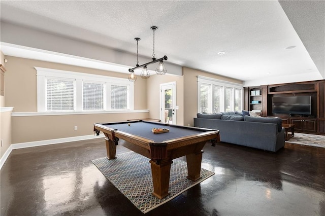 8701 W 157th St, Overland Park, KS 66221 - game room with concrete floors, baseboards, a textured ceiling, and billiards