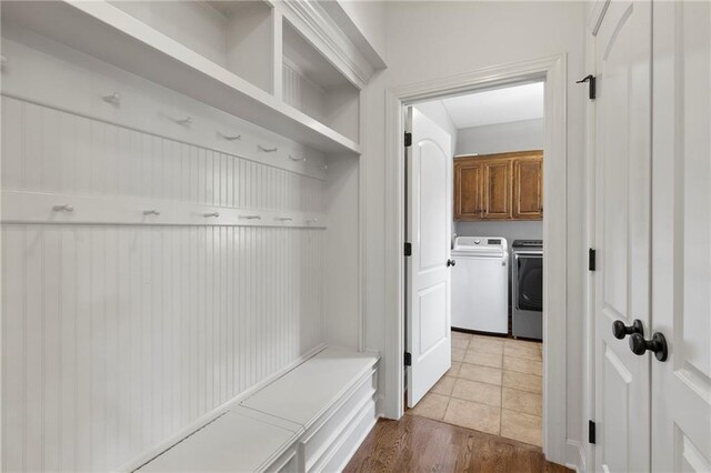 8701 W 157th St, Overland Park, KS 66221 - mudroom with separate washer and dryer and light wood-type flooring