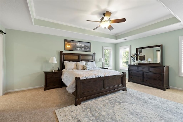 8701 W 157th St, Overland Park, KS 66221 - bedroom with a raised ceiling, light carpet, ornamental molding, and baseboards