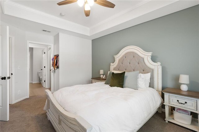 8701 W 157th St, Overland Park, KS 66221 - bedroom with carpet, crown molding, ceiling fan, and baseboards