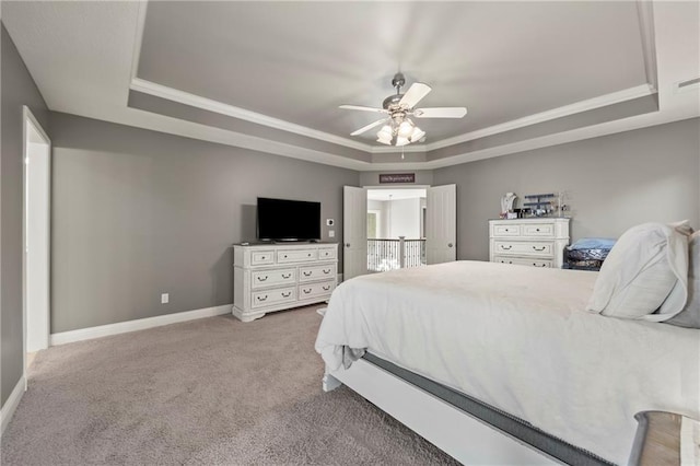 14692 S Garnett St, Olathe, KS 66062 - bedroom featuring a raised ceiling, carpet flooring, ceiling fan, and ornamental molding