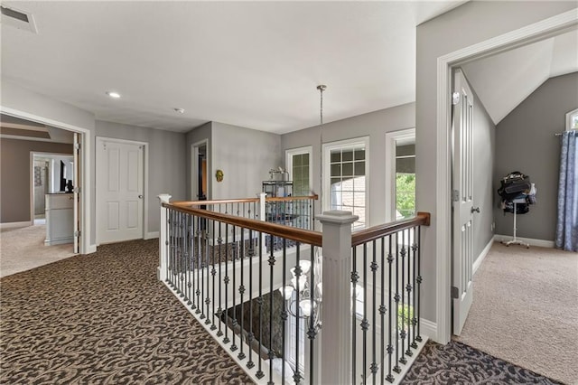 14692 S Garnett St, Olathe, KS 66062 - hall featuring carpet floors, an upstairs landing, and recessed lighting