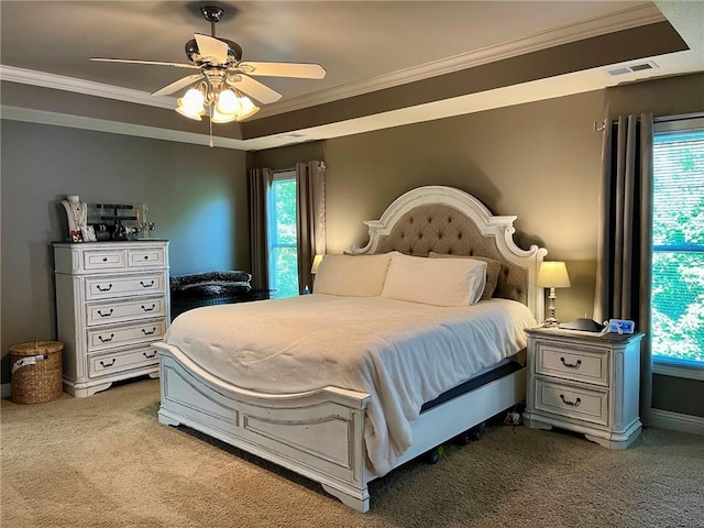 14692 S Garnett St, Olathe, KS 66062 - bedroom with carpet floors, multiple windows, crown molding, and a ceiling fan