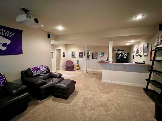 14692 S Garnett St, Olathe, KS 66062 - home theater with bar, light carpet, and recessed lighting