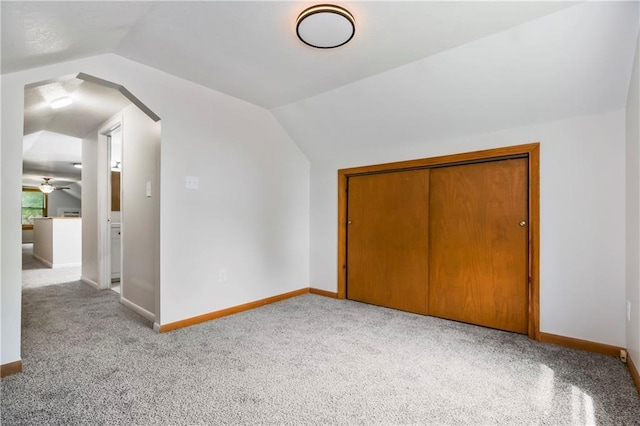 1910 Ottawa St, Leavenworth, KS 66048 - bonus room featuring carpet flooring, vaulted ceiling, baseboards, and a ceiling fan