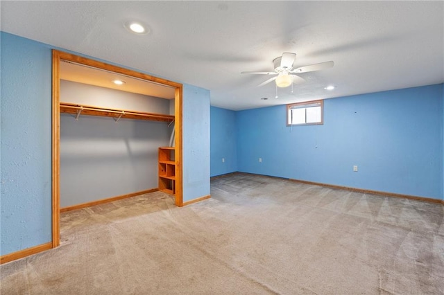 515 London Way, Belton, MO 64012 - unfurnished bedroom featuring carpet, baseboards, recessed lighting, a closet, and ceiling fan