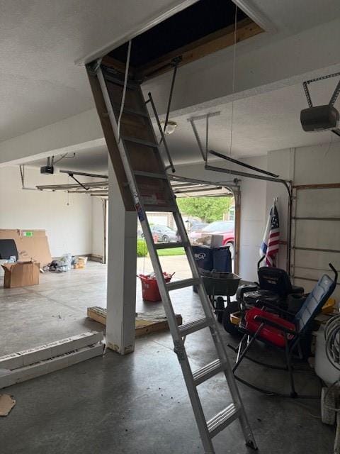 garage with a garage door opener