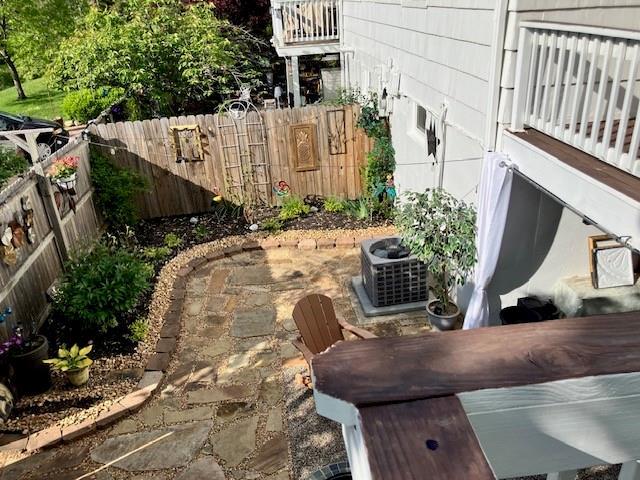 view of patio featuring a fenced backyard and cooling unit