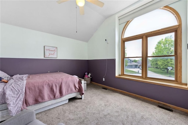 11004 N Kentucky Pl, Kansas City, MO 64157 - carpeted bedroom with vaulted ceiling, baseboards, and ceiling fan