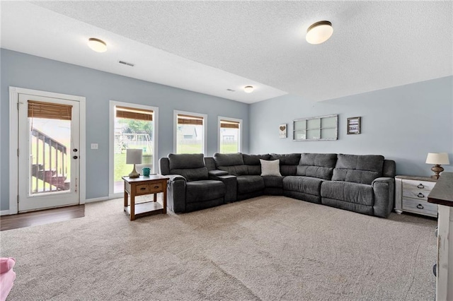 11004 N Kentucky Pl, Kansas City, MO 64157 - carpeted living area with a textured ceiling
