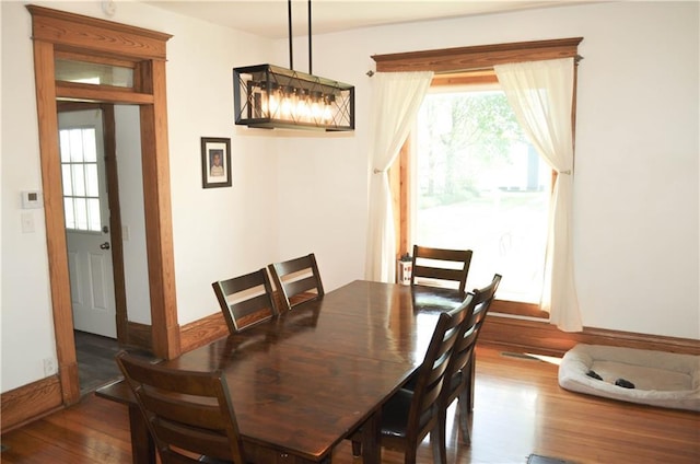 dining room featuring wood finished floors and baseboards