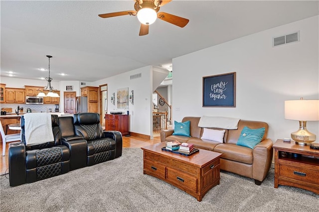 8904 NE 94th Pl, Kansas City, MO 64157 - living area featuring a ceiling fan, light carpet, baseboards, and recessed lighting