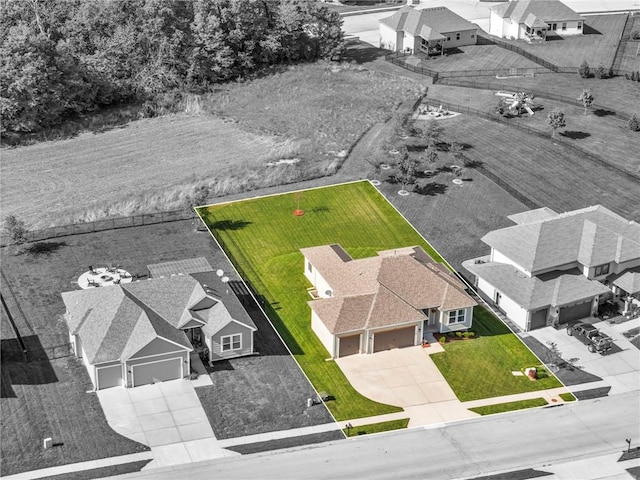 aerial view of residential area with property parcel outlined