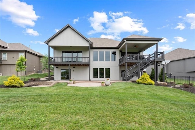 17005 Bradshaw St, Overland Park, KS 66221 - rear view of property with a ceiling fan, a patio area, and stairway