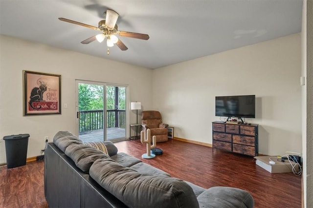 425 Thornton St, Leavenworth, KS 66048 - living room with wood finished floors, a ceiling fan, and baseboards