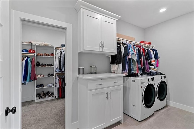 22622 W 87th Ter, Lenexa, KS 66227 - clothes washing area with washing machine and clothes dryer, cabinet space, recessed lighting, and baseboards