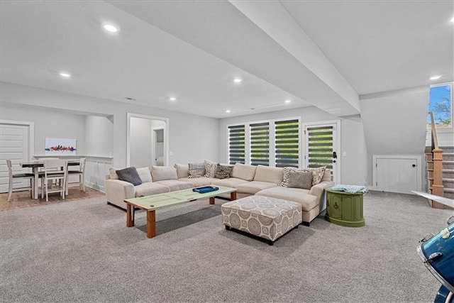 22622 W 87th Ter, Lenexa, KS 66227 - carpeted living room with recessed lighting and healthy amount of natural light