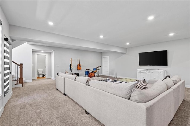 22622 W 87th Ter, Lenexa, KS 66227 - carpeted living area with recessed lighting, stairway, and baseboards
