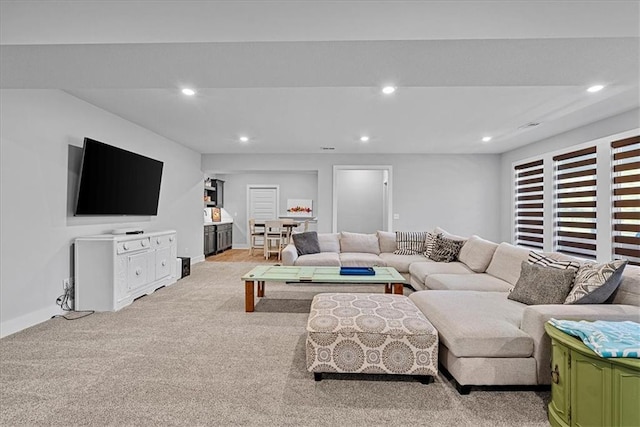 22622 W 87th Ter, Lenexa, KS 66227 - living area featuring light colored carpet, recessed lighting, and baseboards