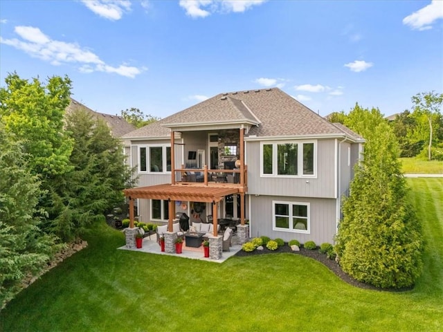 25749 W 96th Ter, Lenexa, KS 66227 - back of property featuring outdoor lounge area, a patio area, a yard, and a balcony
