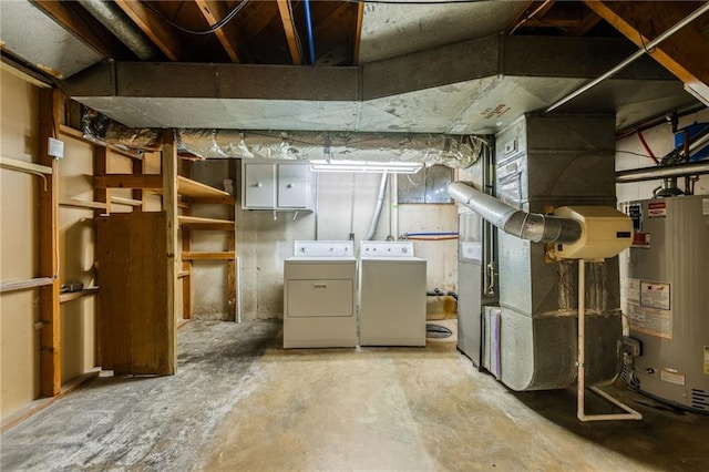 5707 W 101st Ter, Overland Park, KS 66207 - unfinished below grade area with water heater, washing machine and clothes dryer, and heating unit