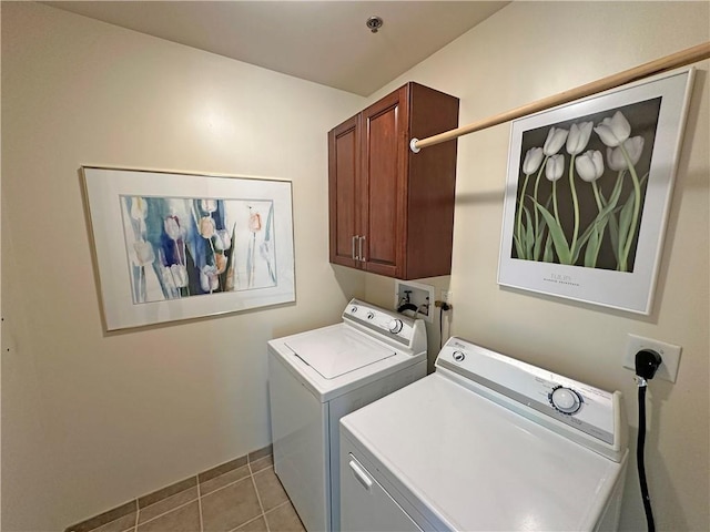 4950 Central St Unit 102, Kansas City, MO 64112 - clothes washing area with cabinet space, independent washer and dryer, and light tile patterned floors