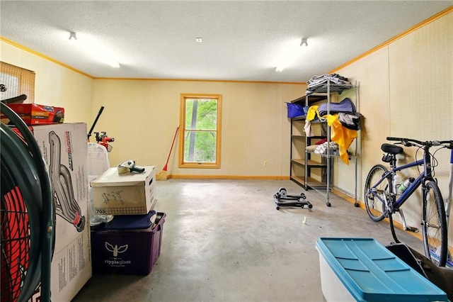 802 High Dr, Excelsior Springs, MO 64024 - exercise area featuring ornamental molding and a textured ceiling