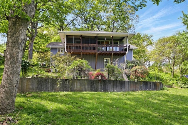 802 High Dr, Excelsior Springs, MO 64024 - rear view of property with a deck and a ceiling fan