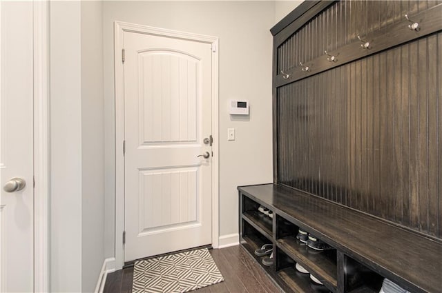 11021 N Oxford Ave, Kansas City, MO 64157 - mudroom with baseboards and dark wood-style flooring