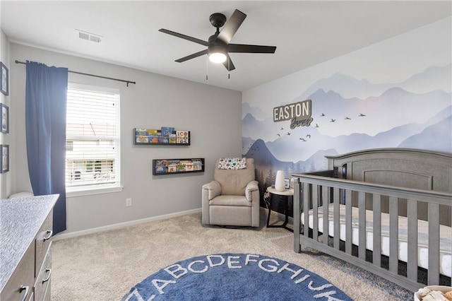 16780 W 170th Ct, Olathe, KS 66062 - bedroom featuring carpet flooring, a nursery area, baseboards, and ceiling fan