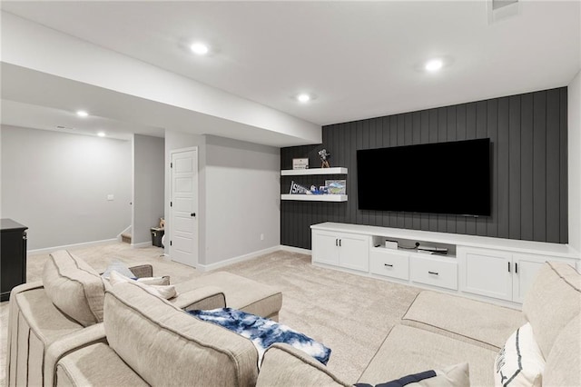 16780 W 170th Ct, Olathe, KS 66062 - living area featuring an accent wall, light colored carpet, recessed lighting, baseboards, and stairway