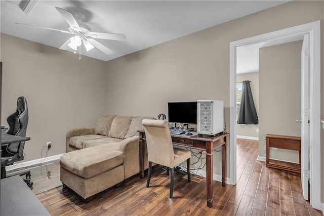 21923 W 116th Pl, Olathe, KS 66061 - office space featuring a ceiling fan, wood finished floors, and baseboards
