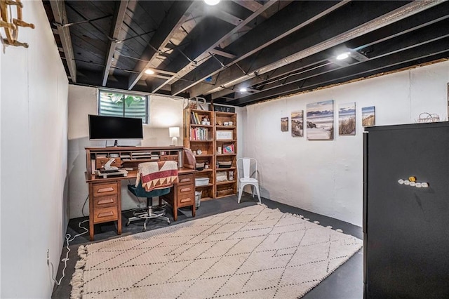 view of carpeted home office