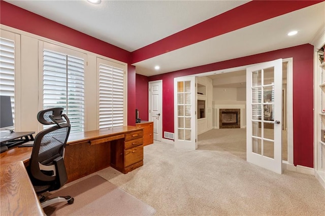 8129 Clearwater Pt, Parkville, MO 64152 - carpeted office space with french doors and recessed lighting